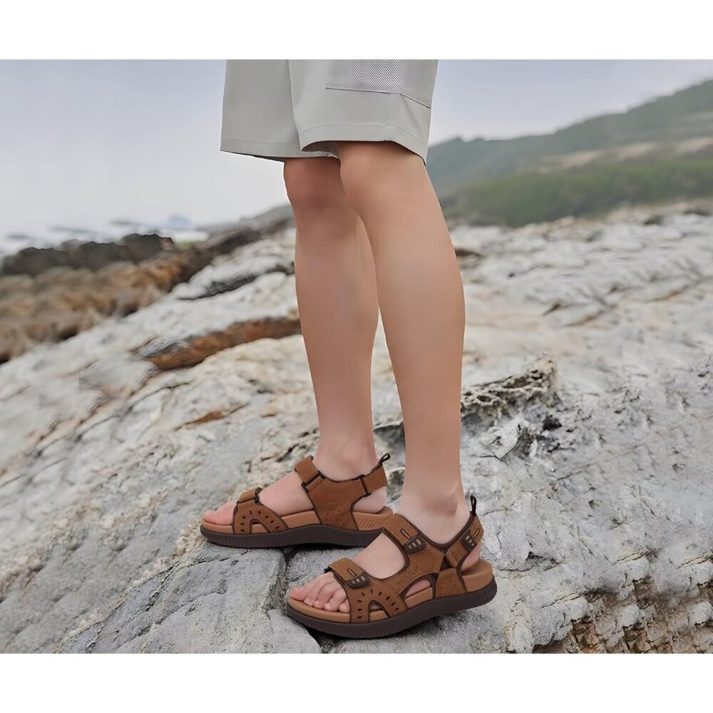 Casual Hiking Sandals Men's Khaki Brown Athletic Sports Walking Fisherman Shoes - Picture 2 of 10